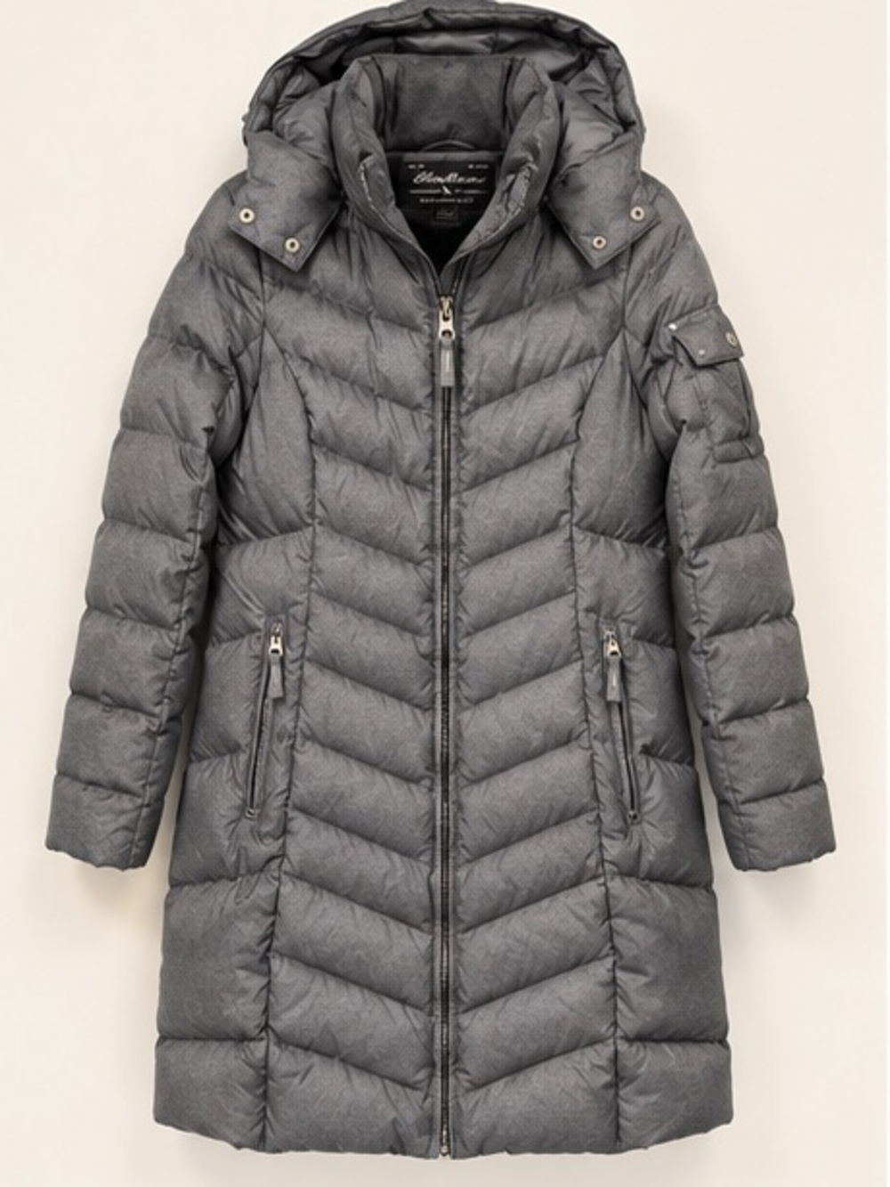 Eddie Bauer Gray Long Down Puffer Parka Hooded Coat Women’s S